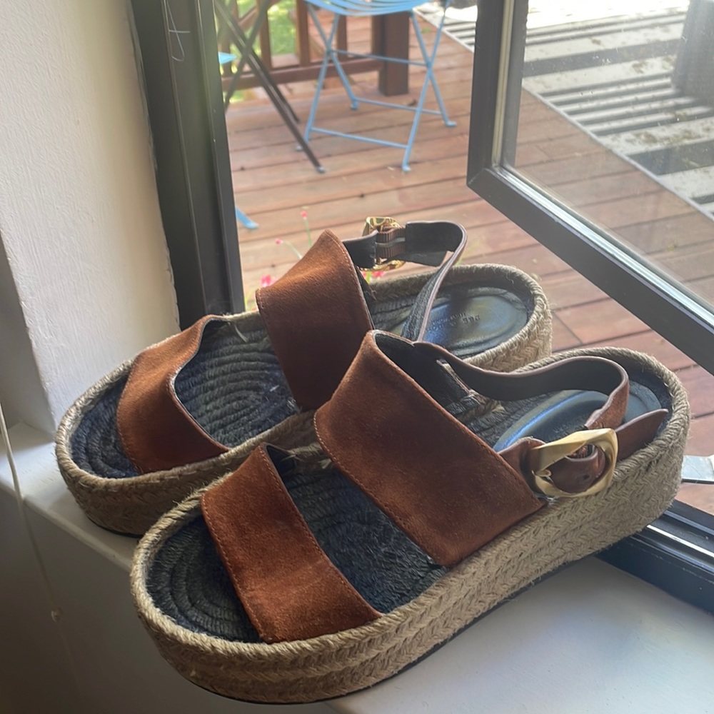 RAG & BONE August orange Leather Platform Espadrille Wedge Sandals. US 7 | EU 37